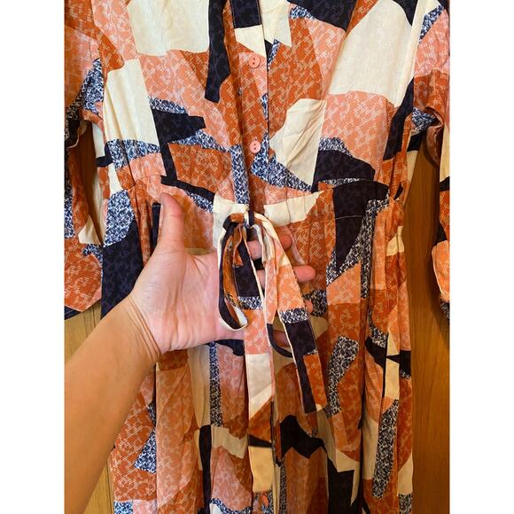 Corey Lynn Calter orange abstract midi shirt dress - Picture 6 of 10